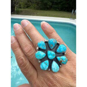 Sterling Silver Seyara Bella Turquoise Adj Cluster Statement Ring Southwestern